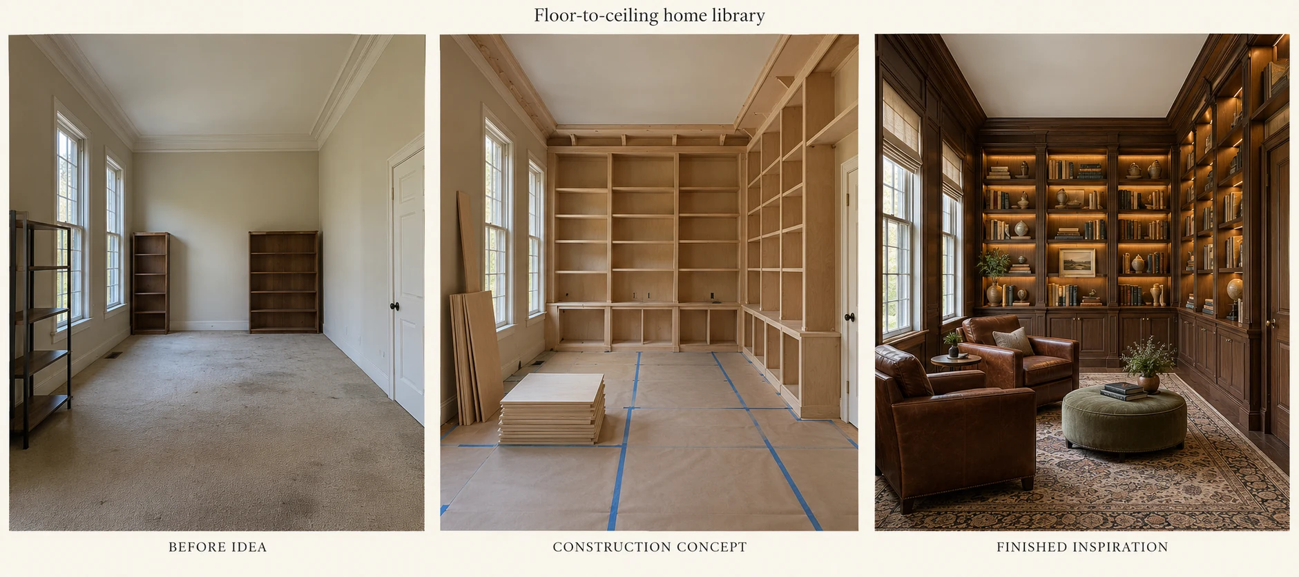 Floor-to-ceiling library design concept sequence